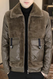 Aidase 2024 Autumn Winter Leather Fur Integrated Jackets Men Casual Business Thickened Warm Faux Fur Jacket Social Windproof Overcoat aidase-shop