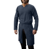 Aidase Streetwear Long Sleeve Tshirt For Men European Medieval Knight Top Vintage Loose V-neck Split Long Gown Pullover