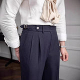 AIDASE  -  New 2025 Men's Neapolitan Mid High Waist Straight Casual Trousers British Retro Versatile Long Pants Summer Fashion Men's Wear aidase-shop