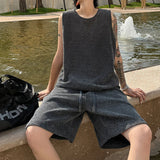 AIDASE  -  Striped Men Two-piece New Summer Casual Sleeveless Round Neck Tank Top Drawstring Loose Shorts Fashion Male Sets aidase-shop