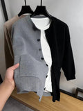 AIDASE  -  Color Block Knit Cardigan Men Loose Casual Asymmetric Button Sweater Daily Versatile Streetwear aidase-shop