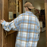 Aidase Men 2024 Spring Summer Fashion Checkered Turn-down Collar Tops T-Shirt Men Clothing Casual Loose Long Sleeve Button Shirts aidase-shop