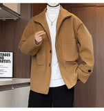 AIDASE  -  Korean Fashion Men's Wool Blend Coat Single Breasted Pea Coat Trench Overcoat aidase-shop