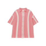 AIDASE  -  American Hollow Out Men's Shirt Contrast Color Retro Striped Top Summer Casual Fashion Male Short Sleeved Top aidase-shop