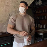 AIDASE  -  Summer Lightweight Knitted Half Sleeve Men's T-shirt Cleanfit Vertical Stripes Simple Slim Fit Versatile Crew Neck Top aidase-shop