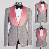 Aidase Pink Plaid Men Suit Tailor-Made 2 Pieces Blazer Vest One Button Wide Lapel Wedding Groom Fashion Business Causal Prom Tailored