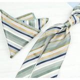 AIDASE  -  2PCS Neck Ties Set Fashion Paisley Striped Neckties Gentlemen Daily Wear Navy White Block Pocket Square Wedding Tuxedo Accessory aidase-shop