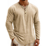 AIDASE  -  Men's Digital Printing Two-Tone Henley Shirt 3-Button Casual Long Sleeve Top Spring Summer Soft Breathable Crew Neck Pullover aidase-shop