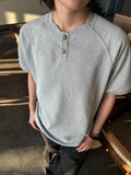 AIDASE  -  New Simple Men's Short Sleeved T-shirts Round Neck Button Design Casual Menswear Solid Color Loose Male Pullover Tee 9W3225 aidase-shop