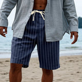 AIDASE  -  Summer stripe Linen Casual Shorts Men drawstring Loose Straight Short Pants Fashion holiday hawaiian Thin Beach Shorts aidase-shop