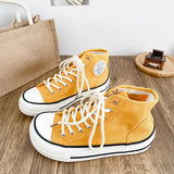 AIDASE  -  New Women Solid Canvas Shoes High Top Female Students Navy Canvas Sneakers Lace Up Flat Tennis Sports Shoes Short Ankle Boots aidase-shop