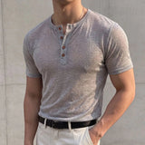 AIDASE  -  Mens Lyocell Tencel Henley Polo Shirt Half Button Up Slim Fit Muscle Tops Breathable Trendy Short Sleeve Streetwear New aidase-shop