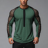 AIDASE  -  Men T Shirt Mesh Patchwork Transparent O-neck Long Sleeve Sexy Casual Male Tee Tops Streetwear 2025 Stylish Camisetas aidase-shop
