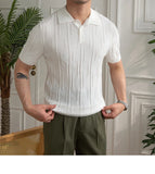Aidase British Slim Lapel Knitted Striped Casual Polo Shirt Summer Jacquard Lapel Neck Men's Solid Color Short-sleeved T-shirt aidase-shop