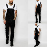 AIDASE  -  Trendy Men's Popular Suspender Solid-color Skinny Denim Jumpsuit, European and American High-street Style Denim Long Pants aidase-shop