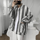 AIDASE  -  Spring Autumn Vertical Striped Shirt Men's Trendy Korean Style Loose Hong Kong Style Shirt Student Casual Versatile Couple Top aidase-shop