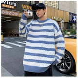 AIDASE  -  Round neck casual and fashionable knit sweater trendy and popular winter pullover for men loose fit long sleeves striped tr aidase-shop