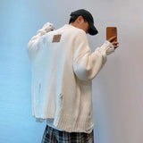 Aidase Mens Autumn Winter Y2k Lazy Style Hollow Ribbed Cardigan Sweater Essential Genderless Trendy Solid Color Zipper Couple Sweater aidase-shop