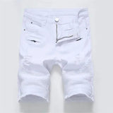 AIDASE  -  New Red Men's Jeans Shorts Pleats and Holes Decorated Shorts Men Blue White Black Blue Red Denim Shorts，Asian Size aidase-shop