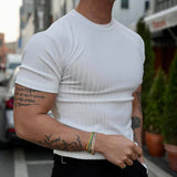 AIDASE  -  Fashion Solid Color Ribbed Slim T Shirts Men's Streetwear Classic Simple Crew Neck Short Sleeve Tees Summer Leisure Men Clothes aidase-shop