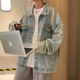 AIDASE  -  Men's Ripped Denim Jacket Autumn American Retro Washed Hip Hop Streetwear Cool Trendy Loose Casual Jacket Button Up Jeans Coat aidase-shop