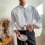 AIDASE  -  Summer New Men's Solid Color Pleated Splicing Long Sleeve Shirt Retro Luxury Elegant Fashion Trend Loose Casual Men's Tops aidase-shop
