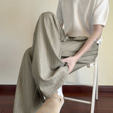 AIDASE  -  Daily Casual Loose Straight Bottoms Men Vintage Draped Lace-up Pleated Trouesrs For Mens Spring Fashionable Striped Pants aidase-shop