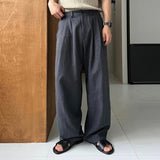 Aidase Men's Korean Light Luxury Draped Linen Wide Leg Pants Leisure Button-down Solid Color Straight Premium Elegant Sweatpants M-3XL