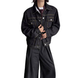AIDASE  -  Loose Fit American Retro Design Denim Jacket with Pockets for Men Thickened Shoulder Line Spring Autumn Casual Outerwear aidase-shop