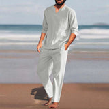 AIDASE  -  Man Tuxedo Men Pieces Cotton Linen Set Shirt Long Sleeve And Casual Beach Pants Summer Yoga Outfits Man Suit Men'S Matching Sets aidase-shop