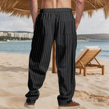 AIDASE  -  Vintage Loose Straight Linen Pants Men Daily Casual Linen Breathable Trousers 2025 Spring Summer Stylish Mens Striped Trousers aidase-shop