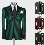 Aidase mens outfits Men's Suit 3 Pieces Blazer Vest Pants Peaked Lapel Single Breasted Tuxedo Wedding Groom Pinstripes Formal Tailored Costume Homme