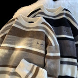 Aidase Autumn and Winter Sweaters Men and Women Japanese Striped Round Neck Knitwear Lazy and Loose Couple Hip-hop Casual Top Harajuku aidase-shop