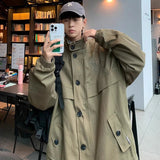 AIDASE  -  Japanese Workwear Jacket Men's Spring Autumn New American Vintage Letter Loose Embroidered Top Retro Standing Collar Jacket Chic aidase-shop