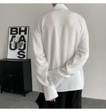 AIDASE  -  Men's Shirt Spring New Jacquard Long Sleeved Design Added Lace Up 2025 V-neck Solid Color  Luxury Male Tops aidase-shop