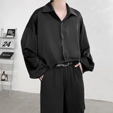 AIDASE  -  Korean Fashion Men's Satin Luxury Dress Shirt Loose Silk Casual Dance Party Long Sleeve Wrinkle Free Tuxedo Shirt aidase-shop