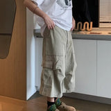 AIDASE  -  Cargo Cropped Pants Mens Summer New Multiple Pockets Casual Wide Leg Tooling Shorts Street Retro Paratrooper Overalls Thin aidase-shop