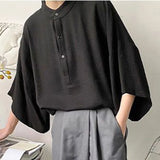 Aidase Summer Oversize Shirt Men's Fashion Dolman Sleeves Tops Casual Shirts Streetwear Korean Loose Short Sleeve Tee Shirts Pullover aidase-shop