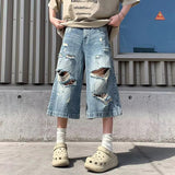 AIDASE  -  Ripped Men's Denim Shorts Summer New High Street Loose Straight Wide Leg Pants Personality Fashionable Clothes