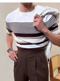 AIDASE  -  Summer Men's Knitted round Ne T-irt Thin ort Sve Breathable Faionable Striped Sea Soul irt Versatile Casual... aidase-shop