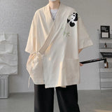 Aidase Mens Panda Embroidered Chinese Style Short Sleeve Cloak Genderless 2024 New Fashion Temperament Versatile Trend Jacket Unisex aidase-shop