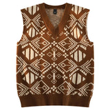 AIDASE  -  Fashion College Style Sweater Vest Men's V-neck Japanese Retro Knitted Sweater Daily Sleeveless Simple Jacquard Design aidase-shop