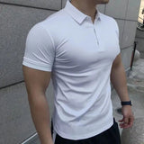 AIDASE  -  Male With Collar Tee White Tops Skinny Polo Shirts Plain Mens T-shirt Gym Muscles Smooth Men's Clothing Comfortable Casual Xl aidase-shop