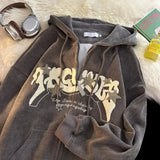 AIDASE  -  American Style Zipper Hoodie Couple Autumn Winter Jacket High Street Versatile New Trendy Brand Retro Street Loose Hoodie aidase-shop