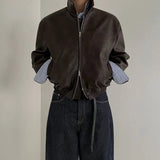 AIDASE  -  Mens Loose Fit Retro Short Leather Jacket Flared Collar Korean Style Trendy Distressed Coat Spring Fashion winter jacket men aidase-shop