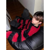 Vintage Pullover Black Red Contrast Striped Sweater Fashion Versatile Knit HIP HOP Mens Clothing High Quality Casual Jumper aidase-shop
