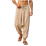 AIDASE  -  Men's Cotton Harem Trousers Baggy Hippie Casual Linen Yoga Trousers Deep Crotch Trouser with aidase-shop