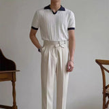 AIDASE  -  Knitting Short Sleeve Turn-down Collar Polos Men Summer New Casual Breathable Knit Polo Shirt Classic Mens Patchwork Polo Shirts aidase-shop