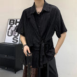 AIDASE  -  Summer New Men's Shirt Niche Jacquard Hollow Out Texture Design Chinese Style Lace-up Short Sleeved Lapel Men Tops 21E5617 aidase-shop