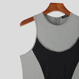 AIDASE  -  Men Bodysuits Patchwork Color-block O-neck Sleeveless Male Rompers Playsuits Streetwear Workout 2025 Summer Bodysuit Men aidase-shop